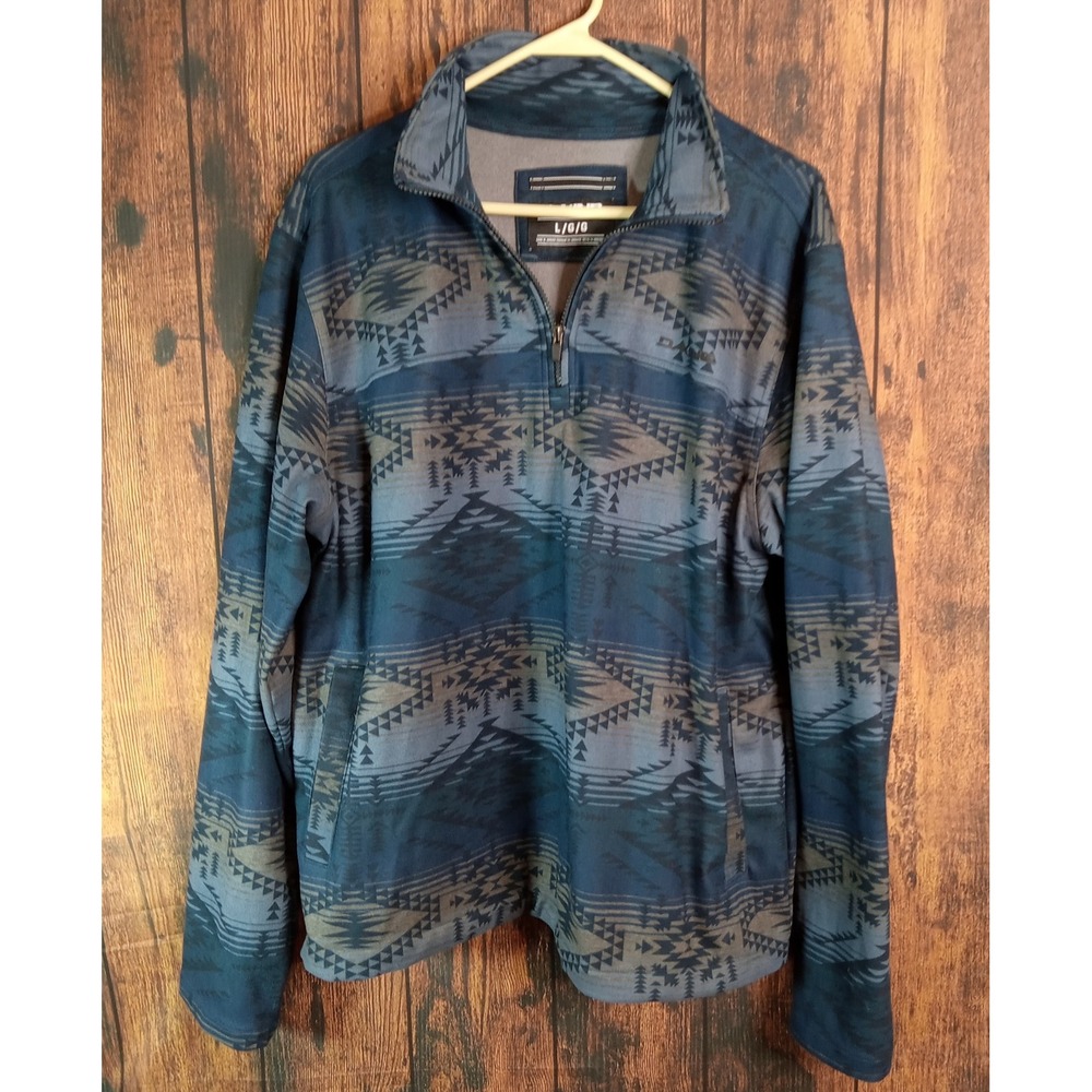 Dakine Mens Quarter Zip Fleece Pullover Blue Geometric Tribal Pattern Large